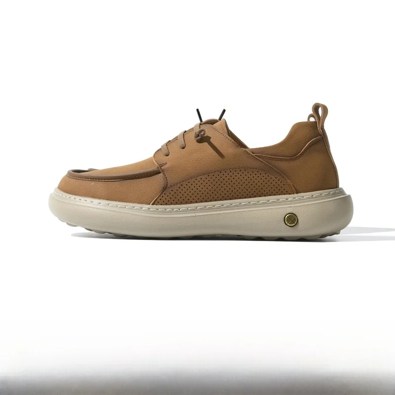 

Spring Summer 2026 Men's Casual Leather Shoes Low-Top Slip-On Thick Bottom Retro Trendy Work Shoes Breathable round Toe EVA O...