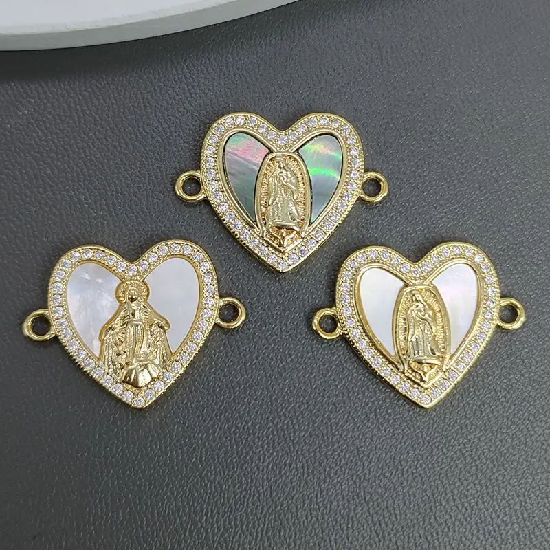 

Religious Natural Sea Shells Love Heart Virgin Mary Pendants Women Guadalupe Charms For Jewelry Making DIY Bracelet Necklace