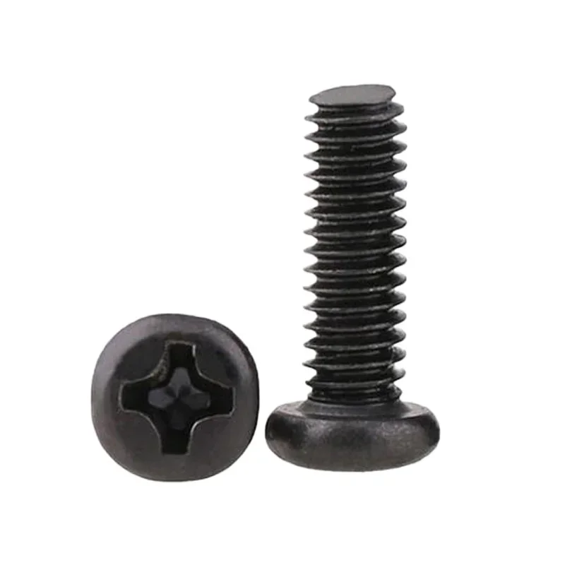 10/20/50Pcs Black Mini Screws Round Head Phillips Screw Carbon Steel Machine Tooth Screw M1.2 M1.4 M2 Hardware Tools Assortment