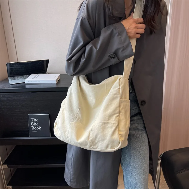 Canvas Big Capacity Textile Soft Slouchy Hobo Bag 2024 College Vintage Y2k Grunge Harajuku Fabric School Laptop Postman Side Bag