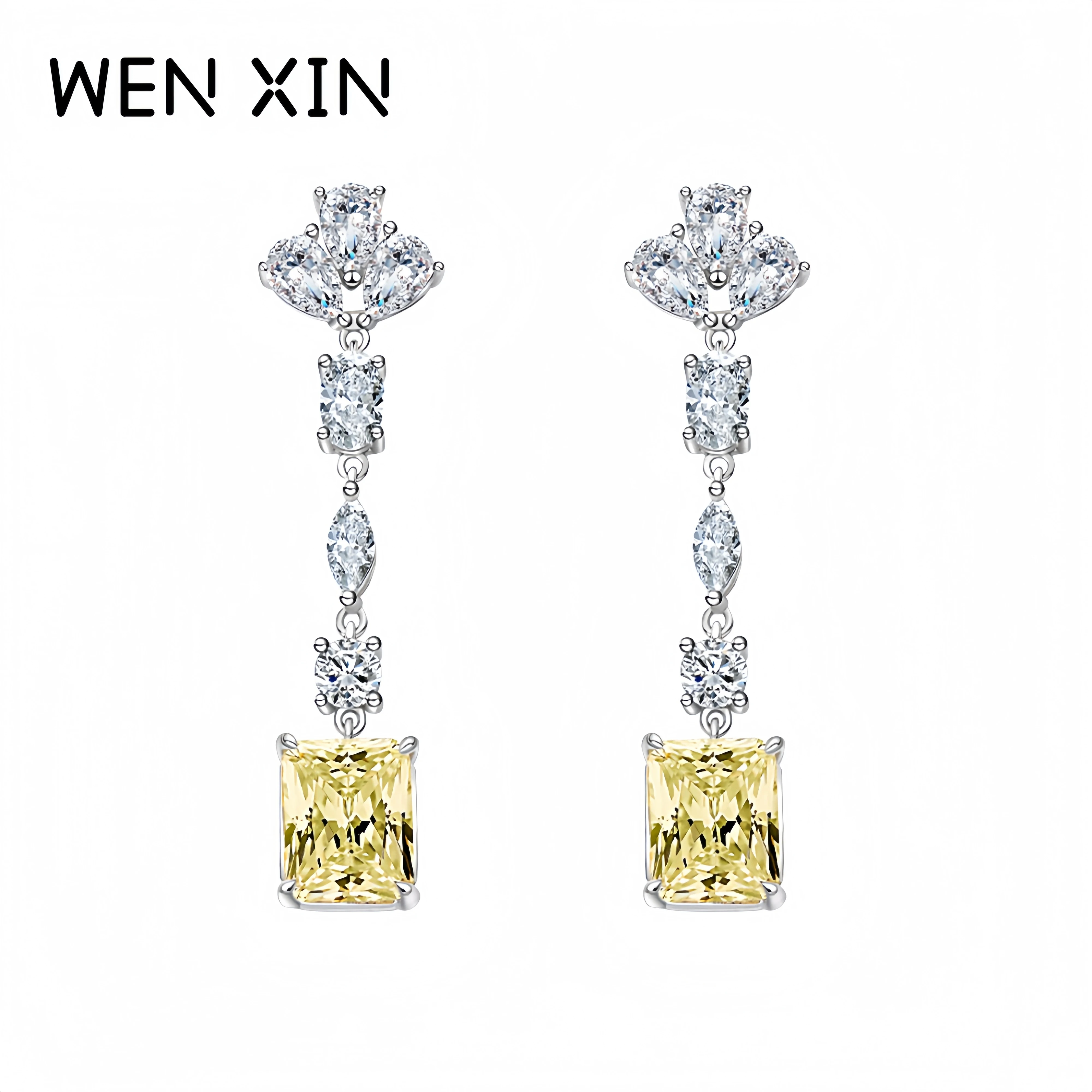 

WENXIN Luxury Square Tassel Zircon Earrings Lab Grown High Carbon Diamond 925 Sterling Silver Earrings Fine Jewelry