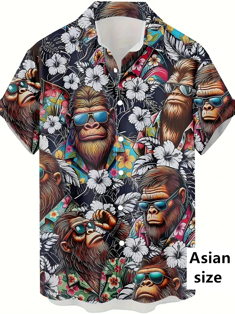 3D Print Hip Hop Monkey Pattern Personality Men Shirt New Streetwear Men Button Up Short Sleeve Shirts Funny Harajuku Blouse Top