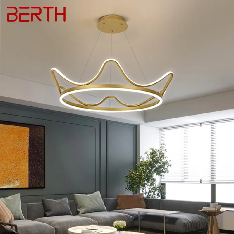 

BERTH Nordic Pendant Lamp Modern Gold Creative LED Crown Fixtures For Home Living Room Bedroom Decor Chandelier Light