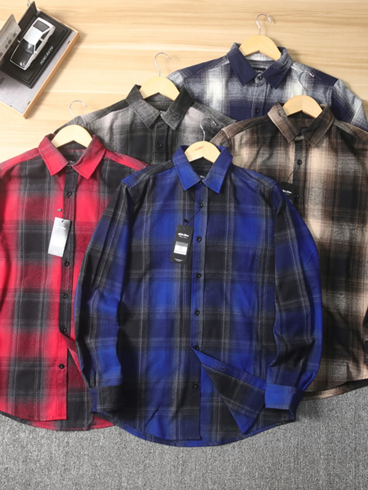 Große Größen Herren Vintage West Coast Kariertes Hemd Streetwear Langarm Los Angeles Trendige Lässige Kleidung Strapazierfähig