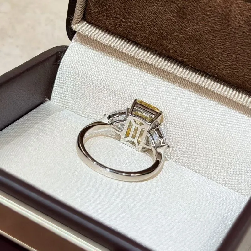 Shining U 925 Sterling Silver 5CT Radiant Cut Yellow Gems Ring for Women Fine Jewelry Anniversary