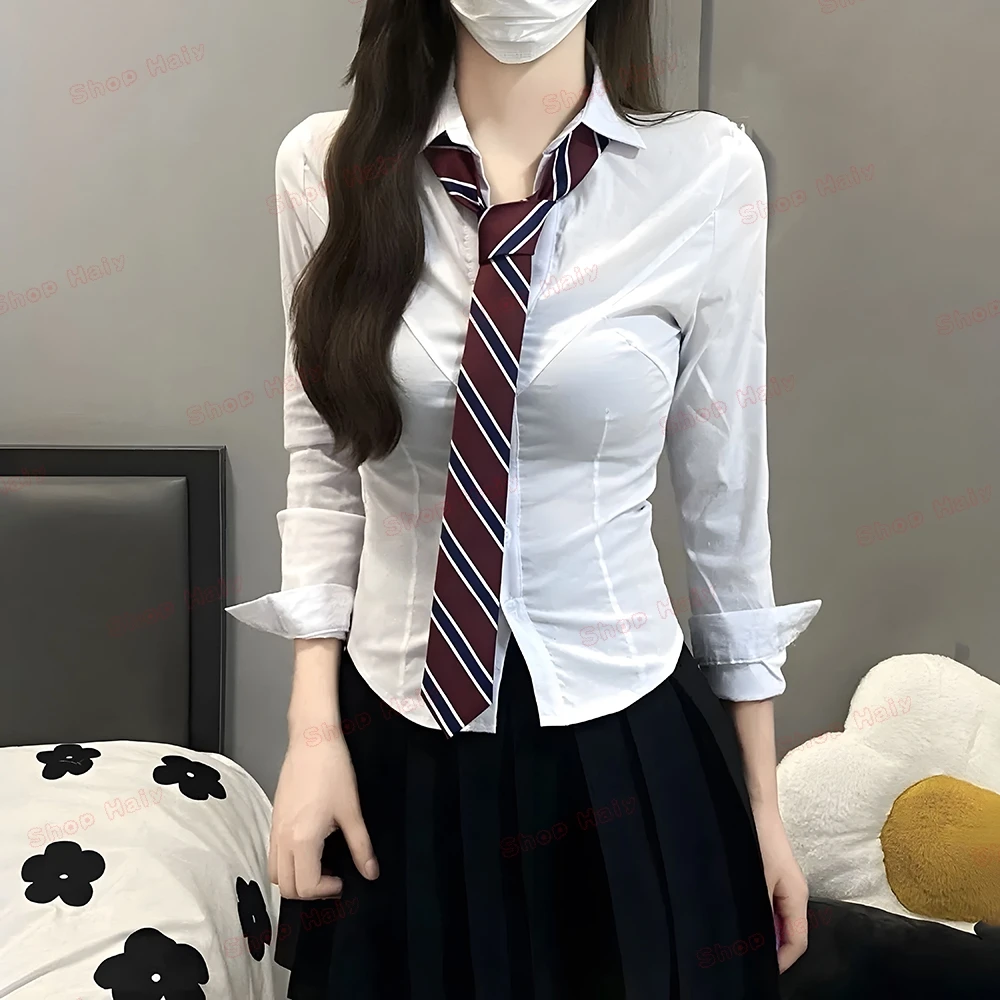 Sexy Schoonheid V-vormige Borst Ontwerp Shirt Japanse Schooluniform Meisje Jk Pak Plooirok Ingebouwde Veiligheidsshorts Kostuums Vrouwen