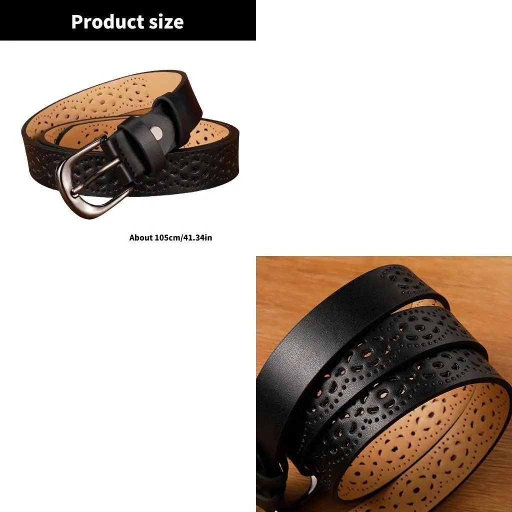 

72XE Leather Unique Hollows Waist Belt Casual Wear Belt Adjustable Leather Waistband for Various Occasion