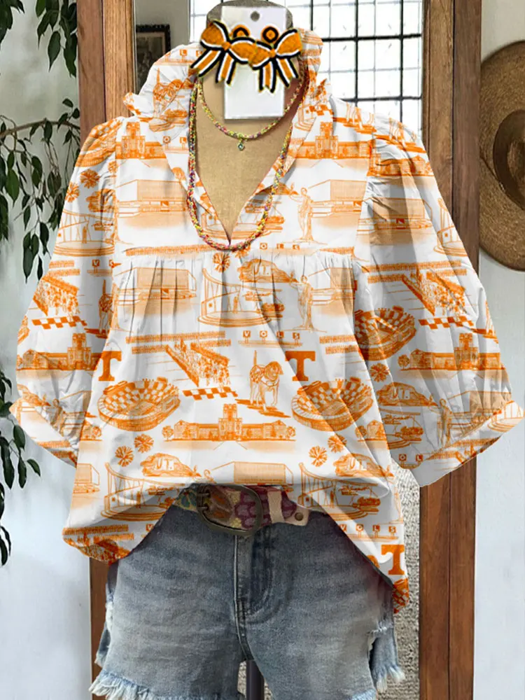 Classic Tennessee Print Top Cartoon  Blouses