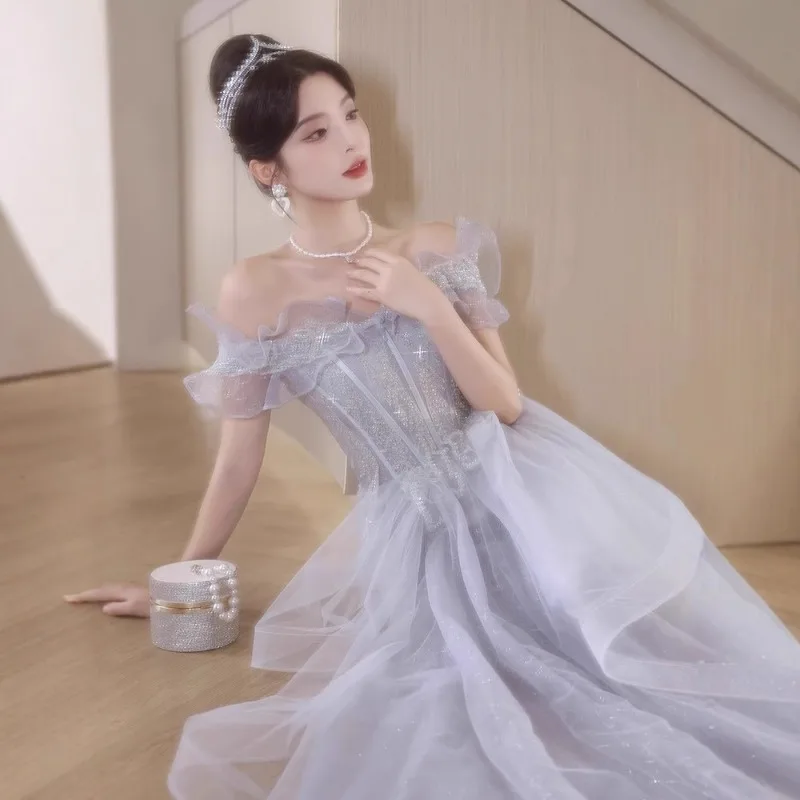 2025 vestido de noite de um ombro primavera luz luxo pequeno high-end ombro braçadeira vestido formal feminino elegante vestidos de noite