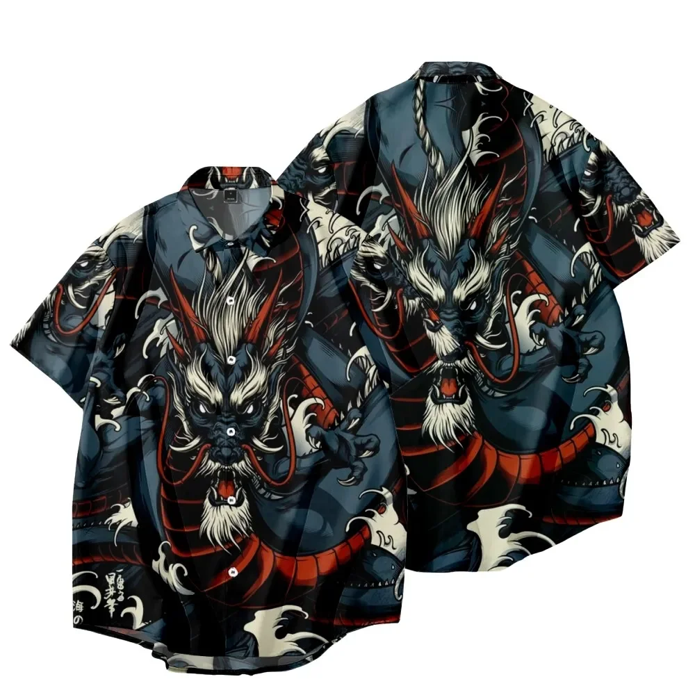 New Year Dragon Hawaiian Casual Męska koszula z krótkim rękawem Y2k Vintage Top Oddychająca bluzka Camisas Casuais Odzież męska Society