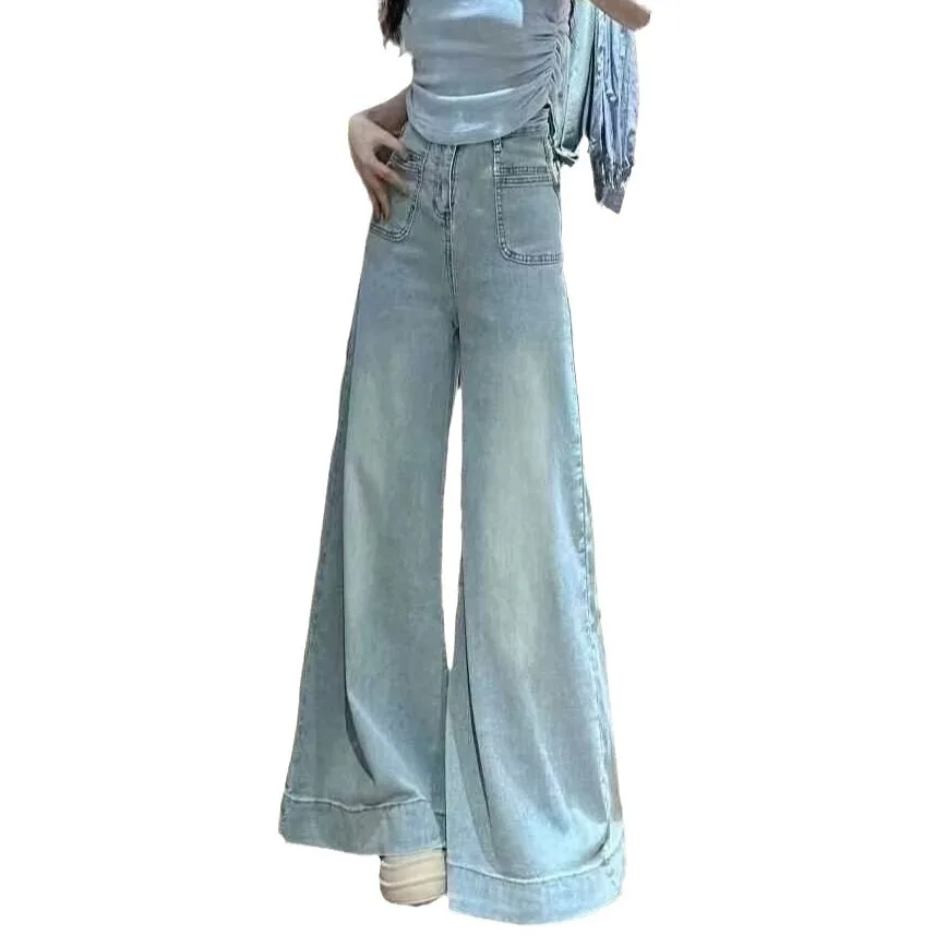 Vaqueros Vintage para mujer, ropa vaquera plisada Y2K, moda de estilo coreano, cintura alta, holgado, negro, ropa informal estética Harajuku