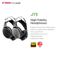 FiiO JT3 Auriculares supraaurales abiertos, controlador dinámico de 50 mm, diafragma compuesto PEK+PU, cable desmontable de 3,5 mm con micrófono