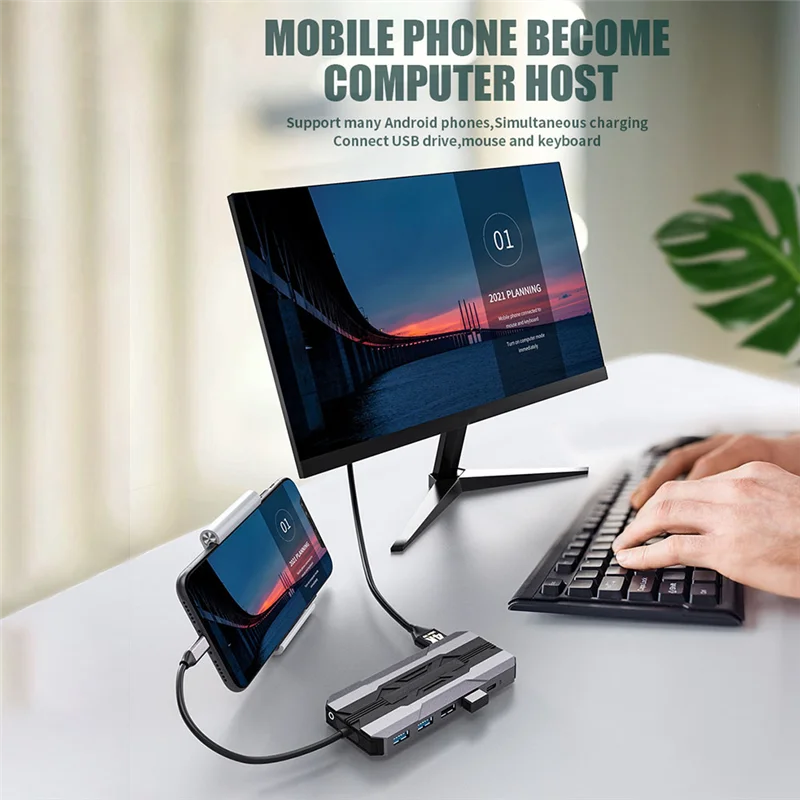 13-IN-1 USB C 허브 도킹 스테이션 SD 카드 리더기 1000M RJ45 호환 HDTV VGA USB 허브 3.0 PC 노트북용 어댑터 내구성