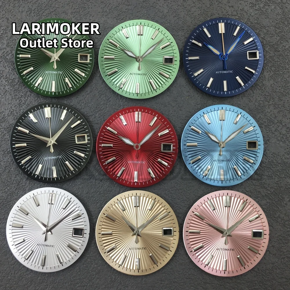

LARIMOKER 29MM Watch Dial With 3-pin hand Accessoriesl Folding Fan Shape Vertical Stripes Date Window Dialor Fit NH35 Movement