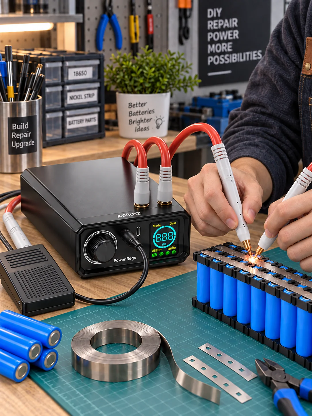 Awithz 9000W Punktschweißgerät Hochleistungs-Tragbares Pedal-Punktschweißgerät 1350A Einstellbare Schweißmaschine für DIY 18650 Batterien