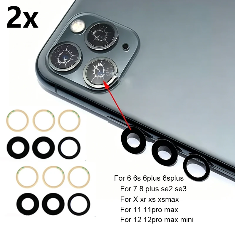 

2sets Sapphire Style Back Camera Lens Glass Repair For iPhone 6 7 8 Plus X XR XS 11 12 Pro Max Mini Rear Camera Lens Replacement
