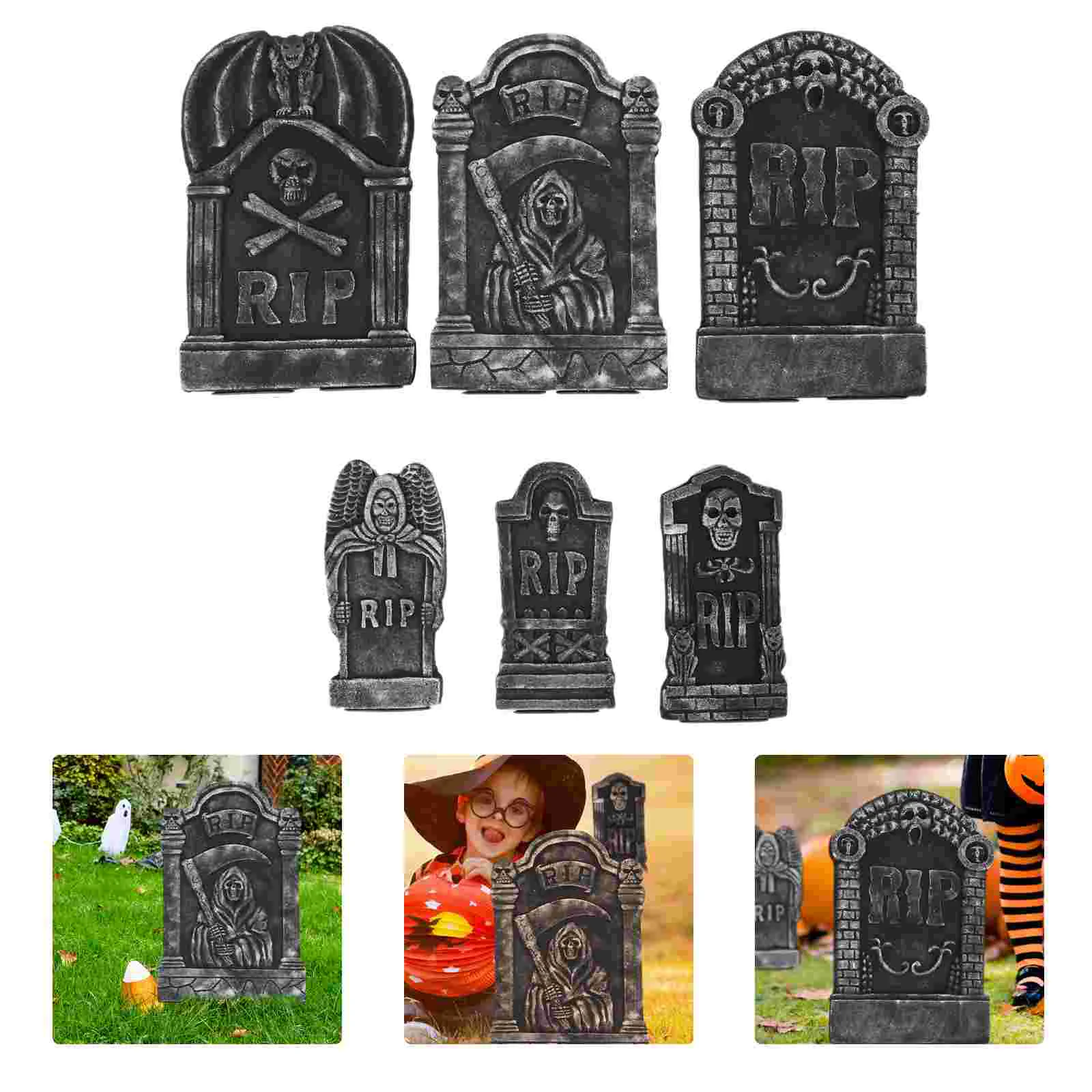 6 Pcs Toy Halloween Tombstone Decor Horrible Gravestones Scary Decoration Foam Graveyard Tombstones