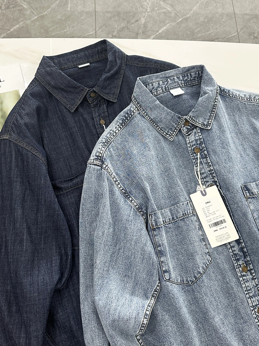 

Мужская повседневная джинсовая одежда American Sle с тяжелой талией из 00% хлопка с воротником, тонкая верхняя одежда, свободная посадка, длинная све, однотонная, на ягодицах...