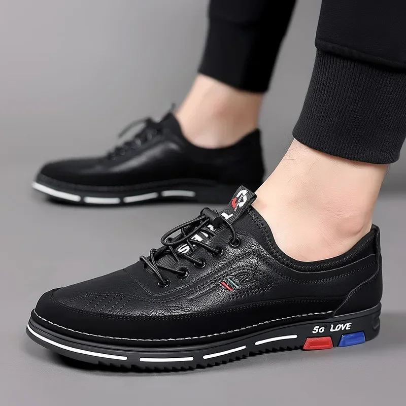 Genuine Leather Men Casual Shoes High Quality Men's Sneakers  Elastic Band Walking Shoes for Men Luxury Formal Office Oxfords