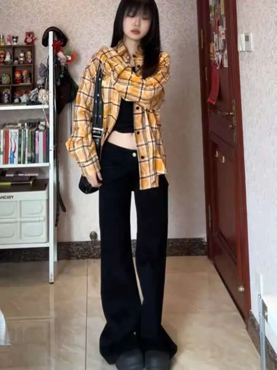 

Bootcut Jeans Unisex Women Cutout Straight Legged Hipster Slender Buttons Concise Style Chic High Waisted Spot Full Velvet Girls