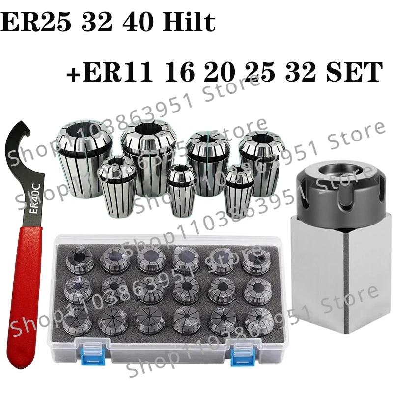 

Square ER25 ER32 ER40 Hard Steel Hexagonal ER Chuck Holder+ER25 ER32 ER40 Chuck Set+ER Wrench ER Spring Collet Chuck CNC Milling