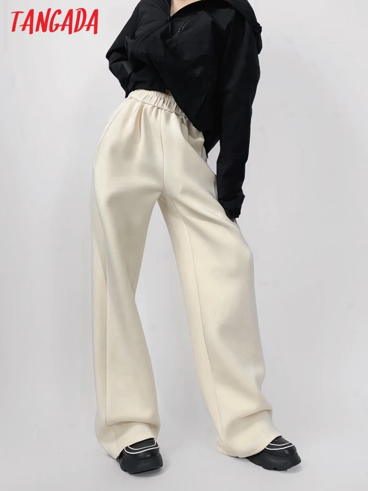 Tangada 2024 Women Loose Long Sweatshirt Pants Trousers Strethy Waist Female Pants 2T88