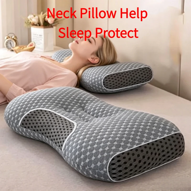 1PC Gray Neck Pillow, Orthopedic Cervical Soybean Fiber Massage Pillow for Sleep, Neck Support Home SPA Pillow Daily Use