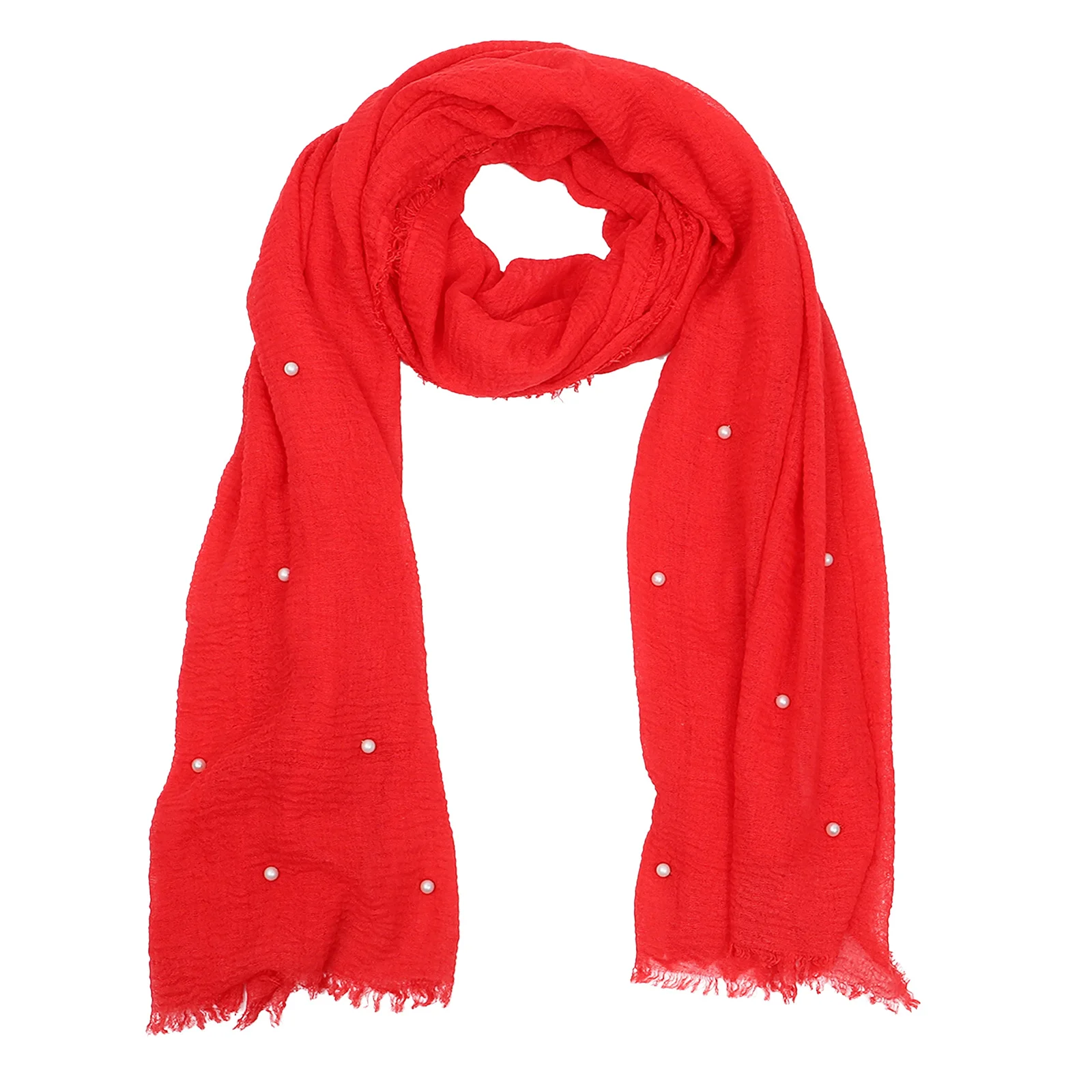 

1pc Pearl Accessories Red Multi-Purpose Comfortable Head Scarf Shawl Outdoor Shawl Women Multi-purpose Outdoor Scarves