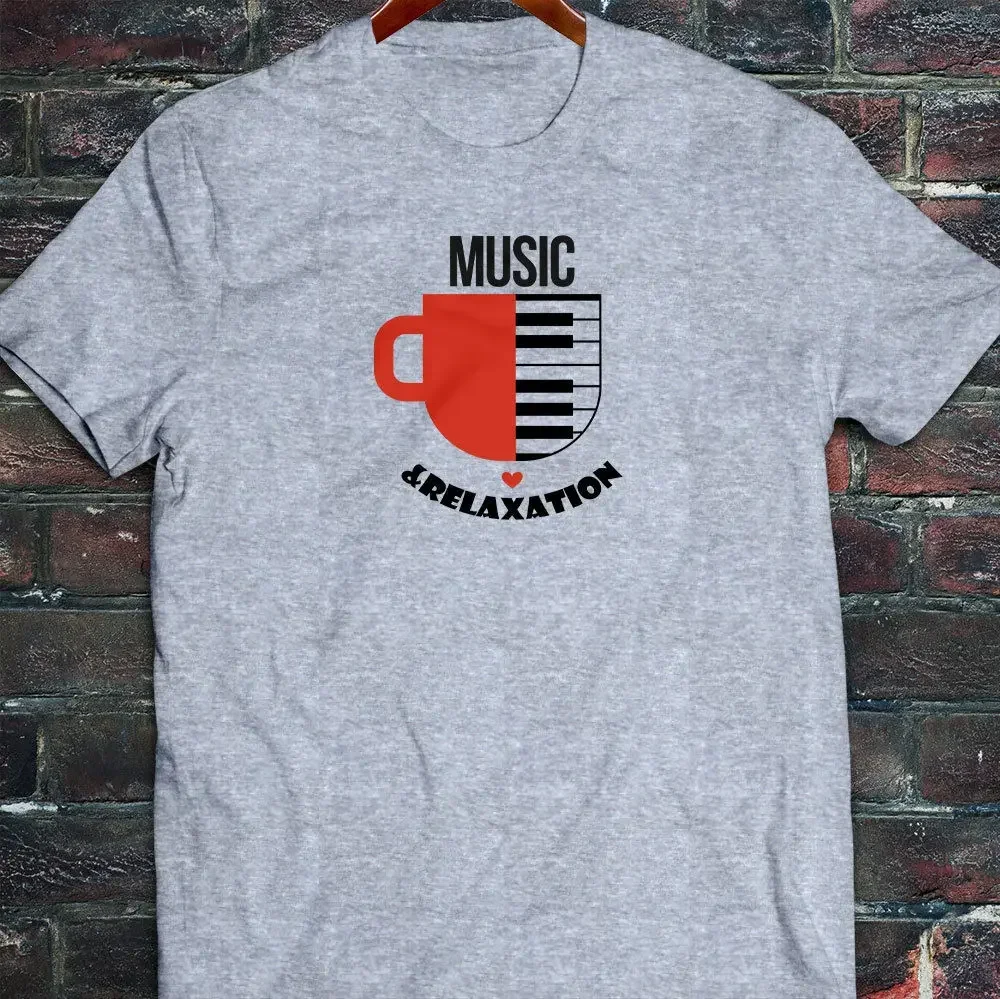 Cool T-Shirts Designs Best Selling Men Music And Relax Lover Jazz Coffee Melody Piano Mens Gray T-Shirt T-Shirt