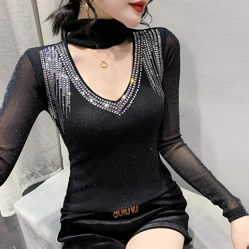 

European Style Girls Kawaii Sexy Nail Bead T-shirt Women Clothing Fashion Vintage Woman Tops Female Streetwear Clothes 1816 2