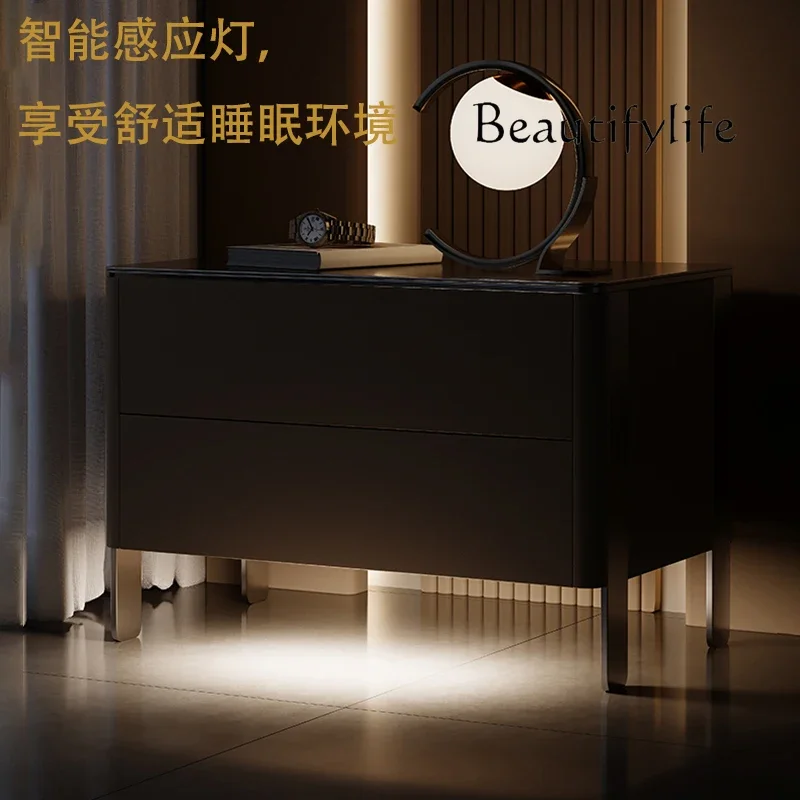 

yj21 Minimalist bedside table bedroom Italian light luxury solid wood leather home modern storage designer