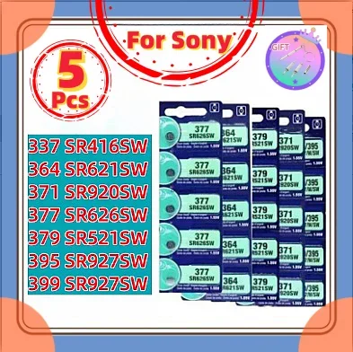 NEW 5pcs For Sony 337 SR416SW 364  SR621SW 371 SR920SW 377 SR626SW 379 SR521SW  395 399 SR927SW Coin Cell Silver Watch Battery