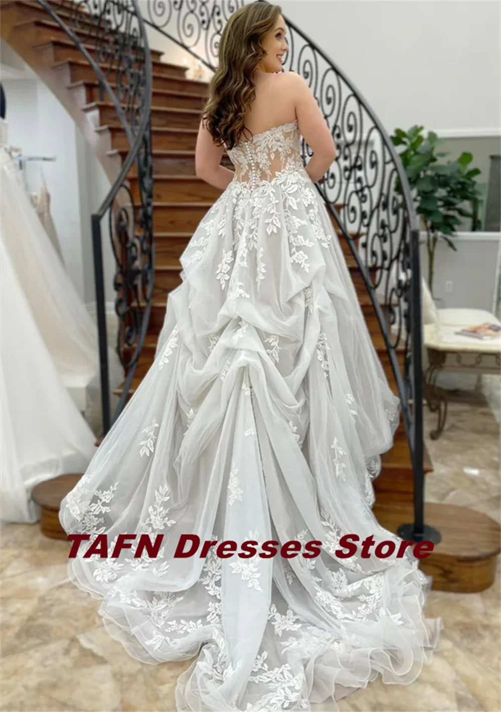 TAJoyGorgeous-Robe de mariée en dentelle, sans bretelles, ligne A, train de balayage, robe pour patients, col en cœur, robes éducatives