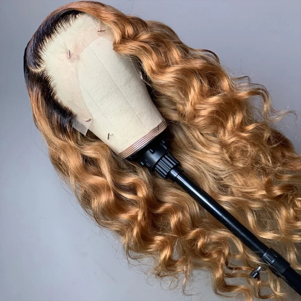 Peruca de cabelo humano Ombre macia e longa, loira, sem cola, onda corporal, renda HD, pré-arrancada, 5x5, base de seda, europeu, cabelo de bebê, 28 em