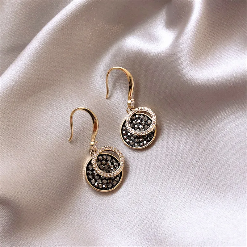 Round Dangle Earrings Crystal Earring For Women Fashion Sweet Water Drop Pendant Earring Girl Party Birthday Jewelry Gift