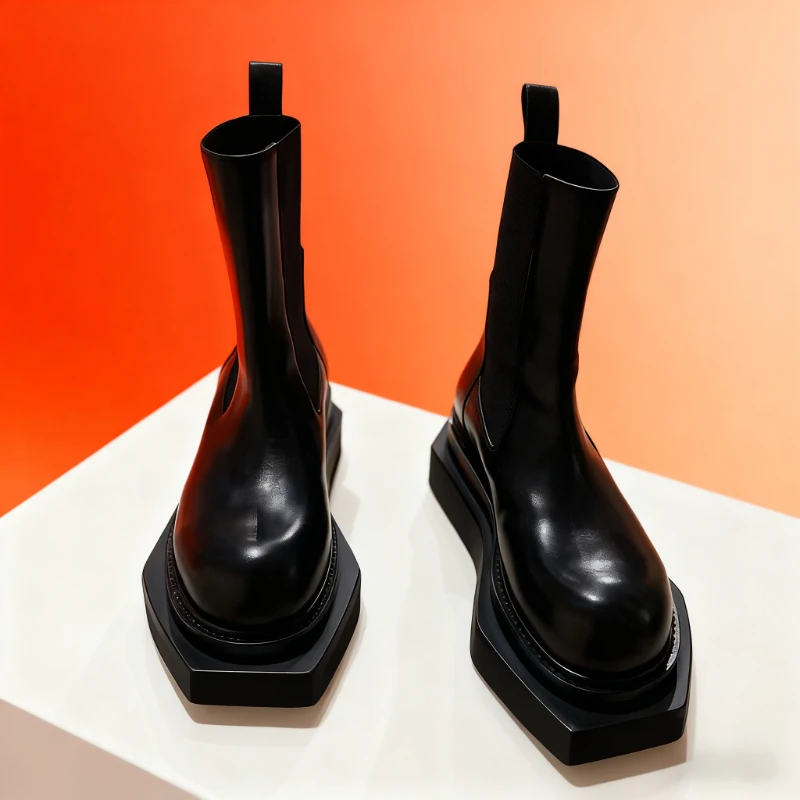 

Men Shoes Women Chelsea Boots 2025 New Brand Thick-bottomed Chimney Round Head Mid-tube Handsome Motorcycle Boots