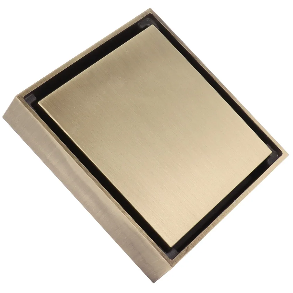 Square Shower Floor Drain 10x10cm/3.9x3.9in Brass Material Floor Drain Antique Bronze Color Anti-Odor Design Hair Catcher Drain