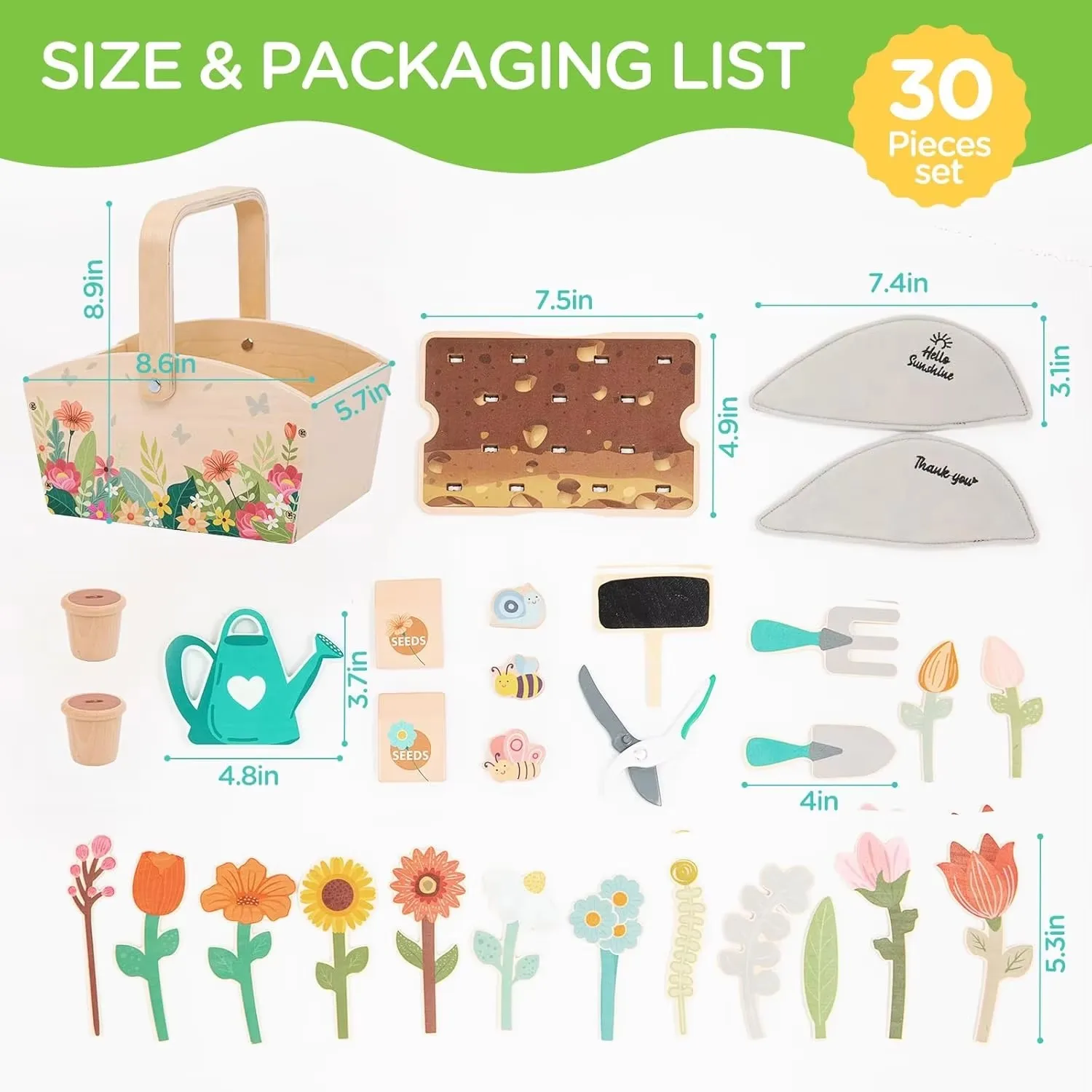 30Pcs Wooden Gardening Role Play Set, vivid simulation with rich accessories, educational birthday gift for kids aged 3-6