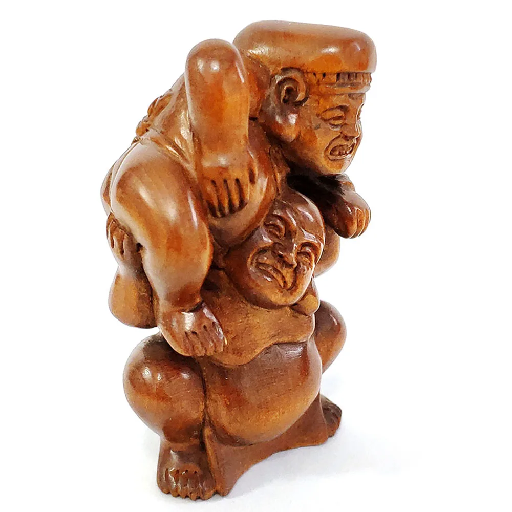 Imagem -02 - Mão Esculpida Japonês Boxwood Netsuke Escultura Estatueta2 Wrestler Men Y8065