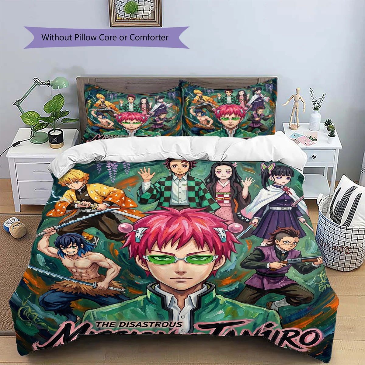 Tokyo Ghoul Patterned Pillowcase & Duvet Cover Set 3-Piece Anime Bedding Decor for Bedroom Excellent Gift for Fans YUN6516
