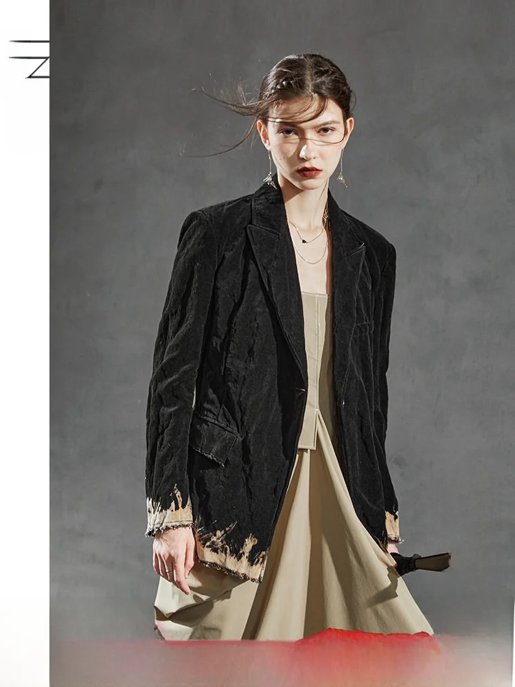 

Женская бархатная куртка оригинального дизайна, весна 2026, винтажная цветная экстракция Fce, высококачественная костюмная одежда