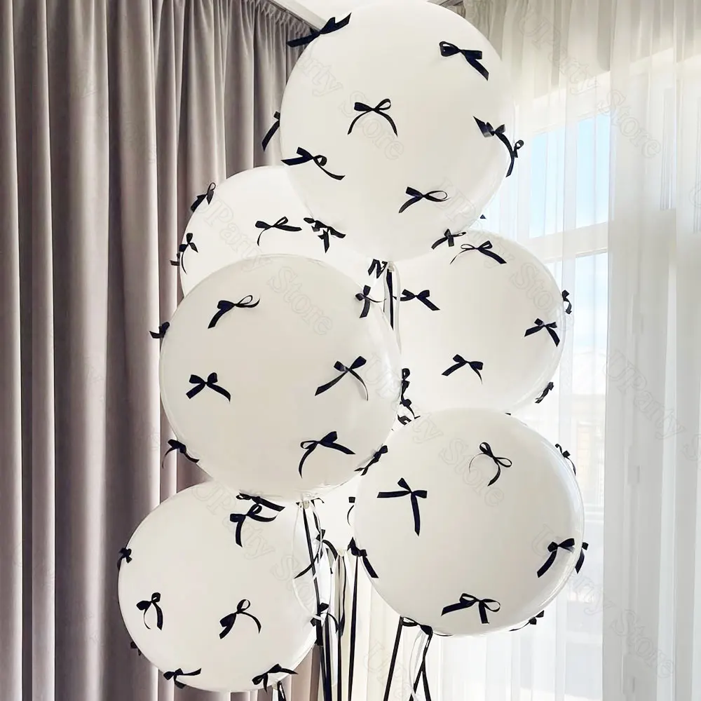 40 Stück weiße Luftballons mit Schleife, 25,4 cm, DIY schwarze Schleifen, Latexballons für Schleife, Kokette, Geburtstag, Babyparty, Hochzeit, Party, Dekoration – Detail 9