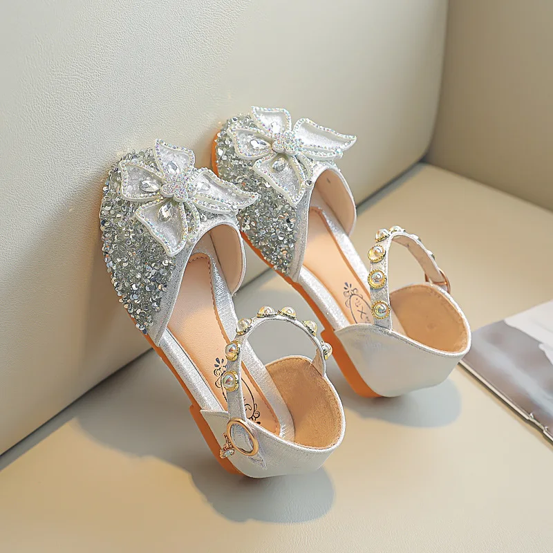 

New Summer Girls Bow Princess Sandals Kids Soft-soled Closed-toe Mary Jane Shoes Children Stage Shoes Flat Casual Dance Shoes