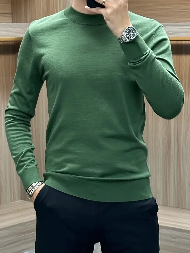 

Мужской вязаный свитер с длинным рукавом для осени и зимы, комфортный базовый слой, приталенный крой, повседневный, молодежный, стильный.