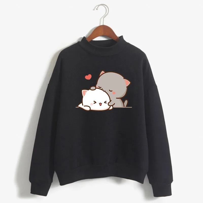 

Harajuku Cute Cat Print Women Sweatshirt Sweet Korean O-neck Knitted Pullover Thick Autumn Winter Candy Color Lady Clothing