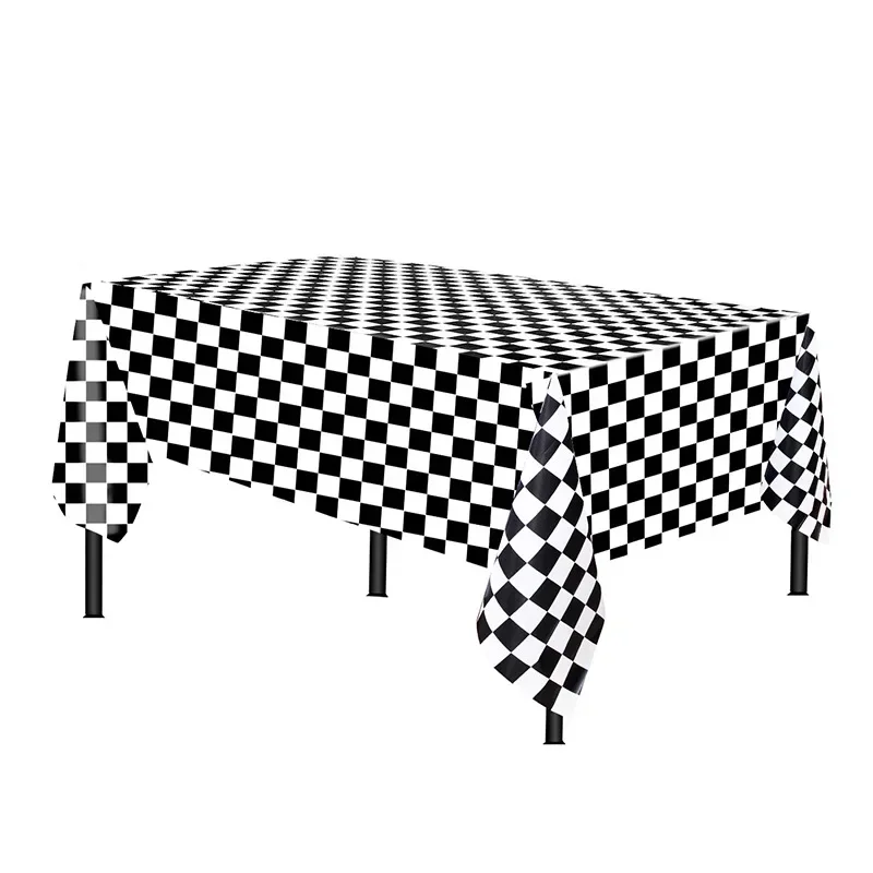 Mantel de tablero de ajedrez de 137x274cm, tablero de ajedrez abstracto de ajedrez blanco y negro, juego desechable, mantel Rectangular, estera de Picnic