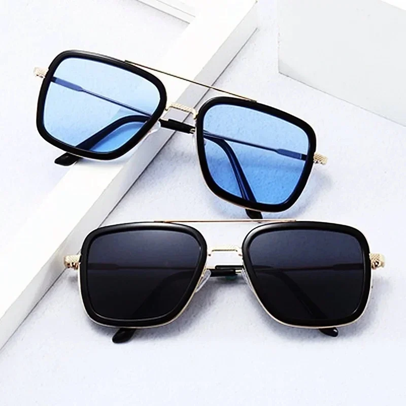 NEW Square Men Edith Sunglasses Vintage Silver Metal Frame Blue Lens Glasses Fashion Women Steampunk Eyewear