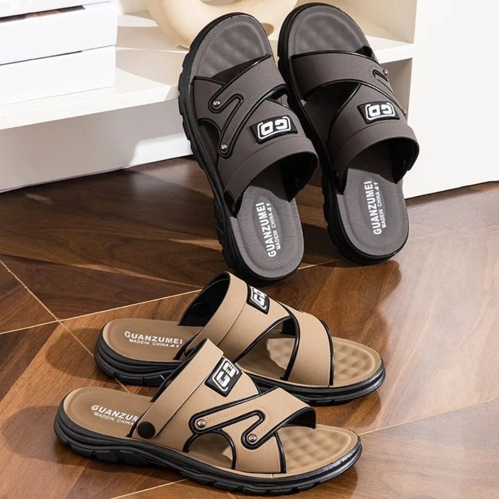 لينة الصلبة سميكة سوليد النعال بولي Leather الجلود بحر الشرائح الصنادل الرجال المضادة للانزلاق أحذية الكاحل أبازيم الصنادل الصيف