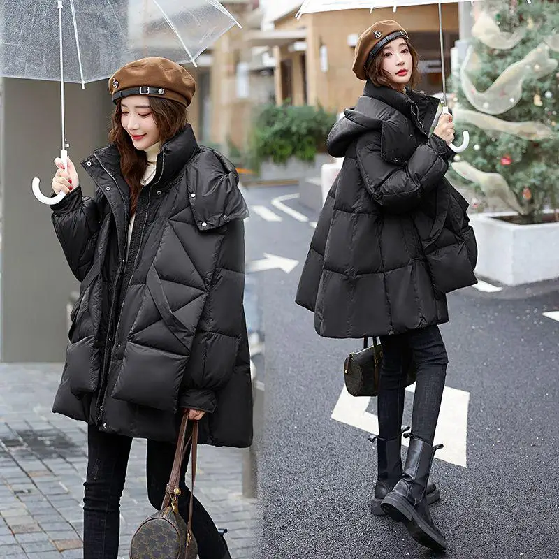 

Ele Hooded Du down Jaet Women's Mid-Length Faionable Coat with Scarf Chinese Brand Commute Sle Thiened White Du...