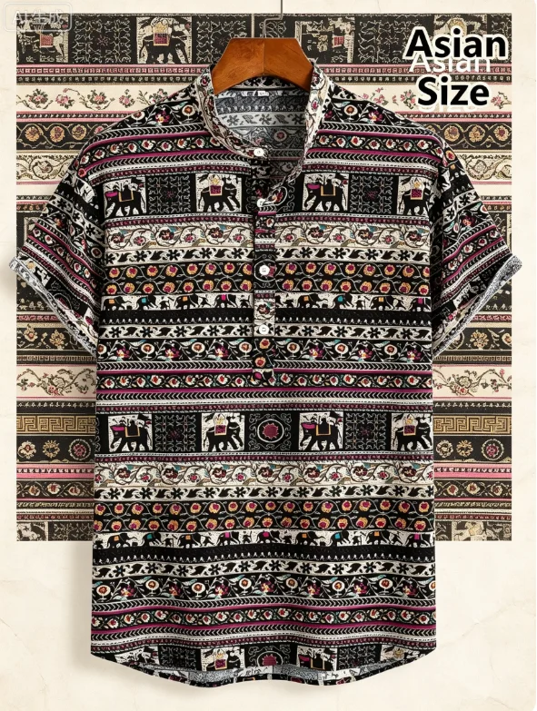 Men's Casual Summer Hawaiian Short Sleeve Shirt, Beach Harajuku Style